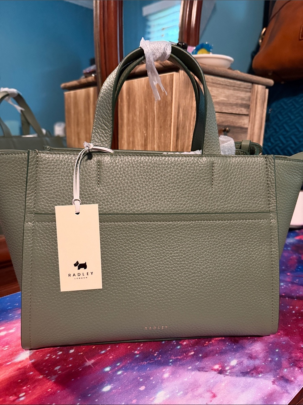 NWT RADLEY LONDON Medium Green Oak Street Pebbled Leather Satchel